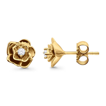 Solid 10K Yellow Gold 8.5mm Floral Minimalist Diamond Stud Earrings Wholesale